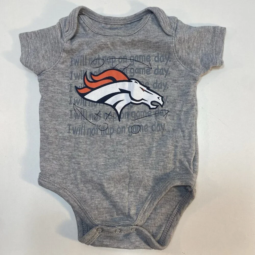 Denver Broncos NFL Football Gray One Piece 0/3 month Bodysuit Graphic Print Logo